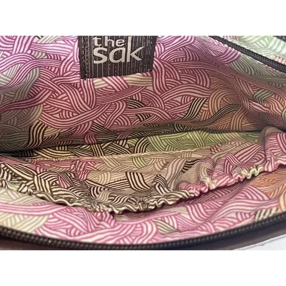 The SAK Crossbody Leather Boho Purse Bag Aztec Tribal Print Pattern Dark Brown - Picture 8 of 9